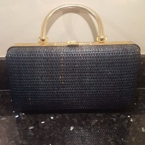 Vintage Dark Teal Hard Case Basket Weave  Bag